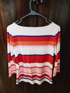 White And Red Stripped Tshirt.