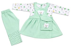 Cute Bear Overalls Dress & Pants Set