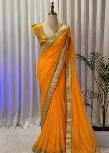 Vibrant Yellow Saree with Golden Border