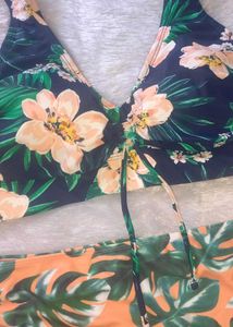 Tropical Print High-Waisted Bikini Set