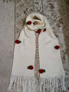 Handmade Crochet Scarf with Rose Appliques