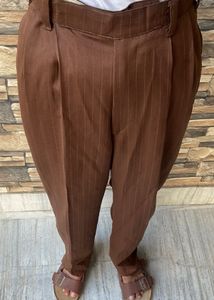 Men's Brown Striped Formal Trousers