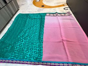Elegant Pink &amp; Green Saree💚🎀