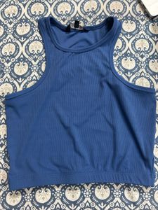 Blue Ribbed Racerback Crop Top