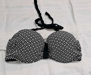 Geometric Black & White Bikini Top