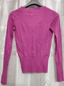 Pink V-Neck Long Sleeve Sweater