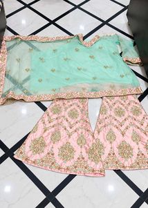 Elegant Mint Green Kurta Set with Pink Palazzo