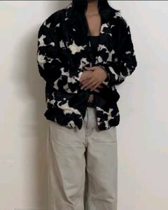 Cow Print Faux Fur Coat