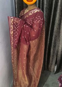 Elegant Maroon Saree with stitched