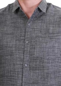 Men's Grey Textured Short Sleeve Shirt
