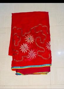 Beautiful Red Embroidered Saree
