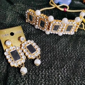 Elegant Mirror &amp; Pearl Choker Set