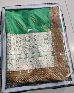 Party Wear Saree With Chiken Work Wi Blouse