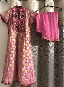 Pink & Gold Brocade Kurta Set