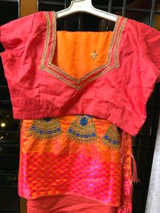 New Contrast Beutiful Saree With Stitched Bl