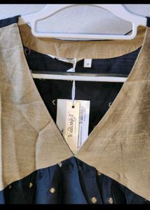 Navy Blue Kurta Set with Gold Dots