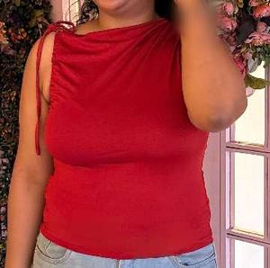 Red One-Shoulder Ruched Top
