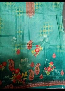 Beautiful Teal Floral Print Dress Material