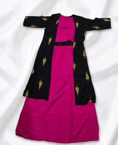 Chic Pink & Black Kurta Set with Jacket