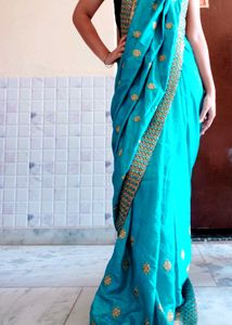Embroidery Border Mirror Work Saree