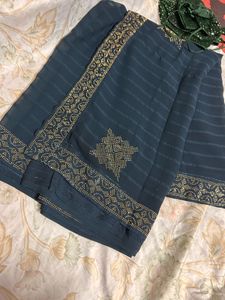 Elegant Dark Blue Saree with Golden Border