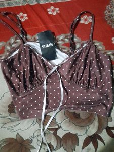 Shein Brown Polka Dot Crop Top