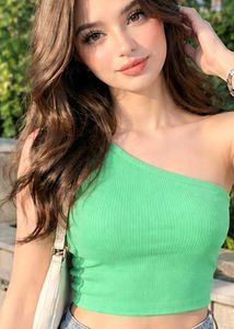 One Shoulder Ribbed Crop Top