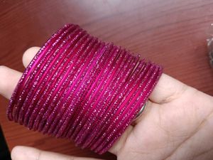 Dark Pink Glitter Metal Bangles