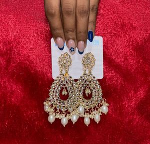 Elegant Pearl &amp; Kundan Dangle Earrings