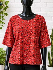 Red Flamingo Print Casual Top