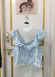 Blue Striped Off-Shoulder Top