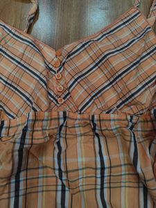 Orange Plaid Spaghetti Babydoll Top