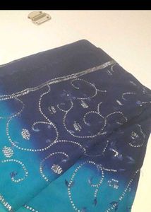 Elegant Blue Ombre Saree with Silver Embellishment