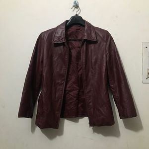 Boxy Fit Maroon Pure Leather Jacket