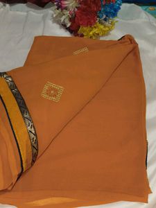 Designer Orange &amp; Navy Saree with blouse