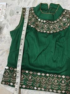 Bottle Green Mirror Work Blouse