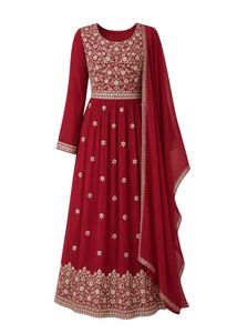 Stunning Red Embroidered Naira Cut Suit