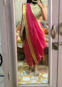 Vibrant Pink Saree with Gold Border