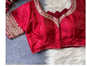 Red Embroidered Silk Blouse