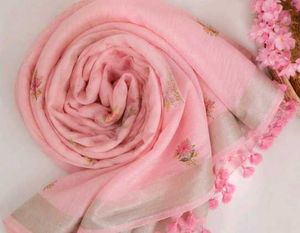 🌸 Baby Pink Floral Embroidered Saree