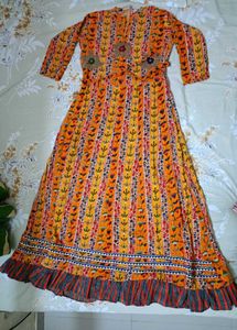 Vibrant Orange Printed Anarkali Gown