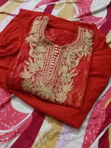 Vibrant Red Embroidered Kurta salwar