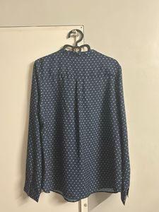 Navy Blue Printed Tie-Neck Blouse