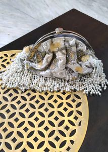 Beaded Clutch with Tassel Fringe