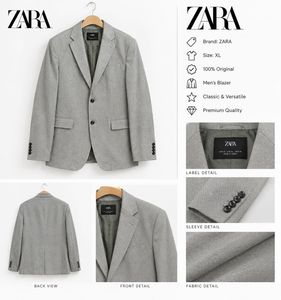 ZARA Men's Grey Blazer and Black Pants Set