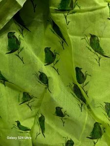 Light Green Silver Zari border Linen Saree 🌿
