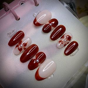 Sale🔥Handmade Blooming Flower Red Press-On Nails
