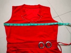 Red Sleeveless Midi Dress