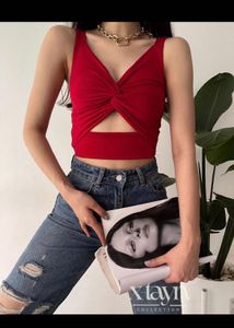 DATE PERFECT Red Sleeveless Cutout Crop Top