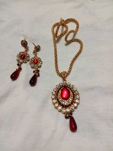 Red Stone Necklace &amp; Earring Set♥️💕
